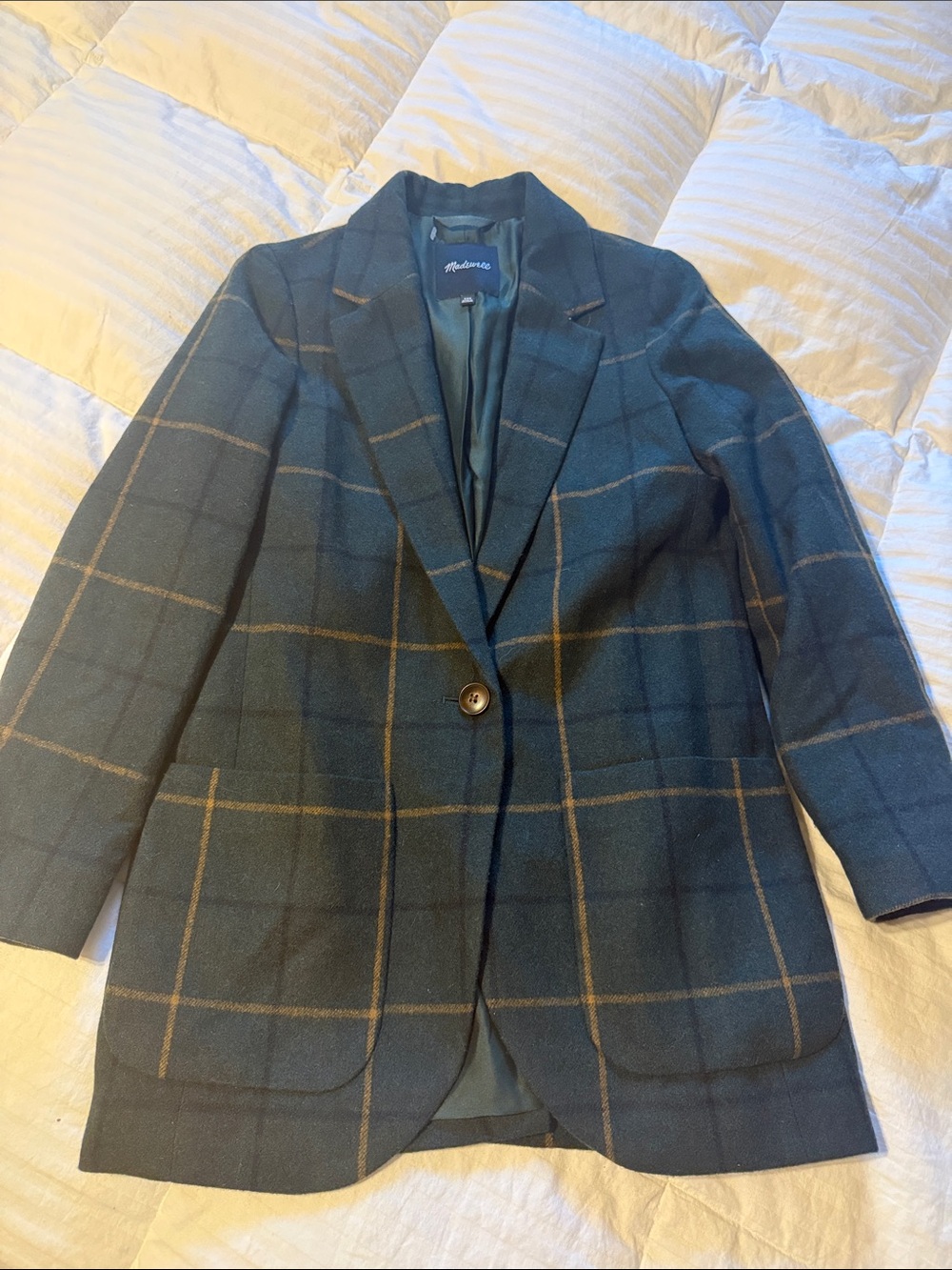 Madewell Women's Green Plaid Single-Button Blazer XXS